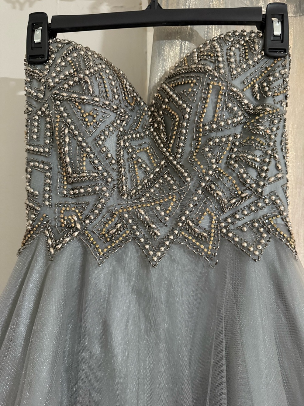 Strapless Beaded Prom Dress in Silver